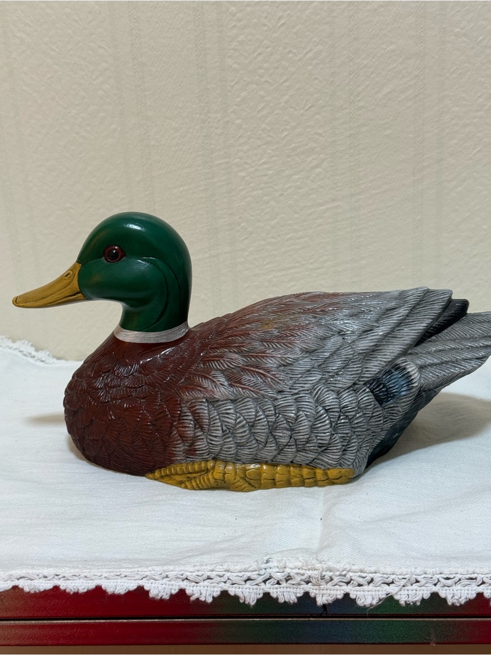 Hand Painted Ceramic  Mallard Duck Hunting Decoy Green Head 12 in L‎ x 6 in W
